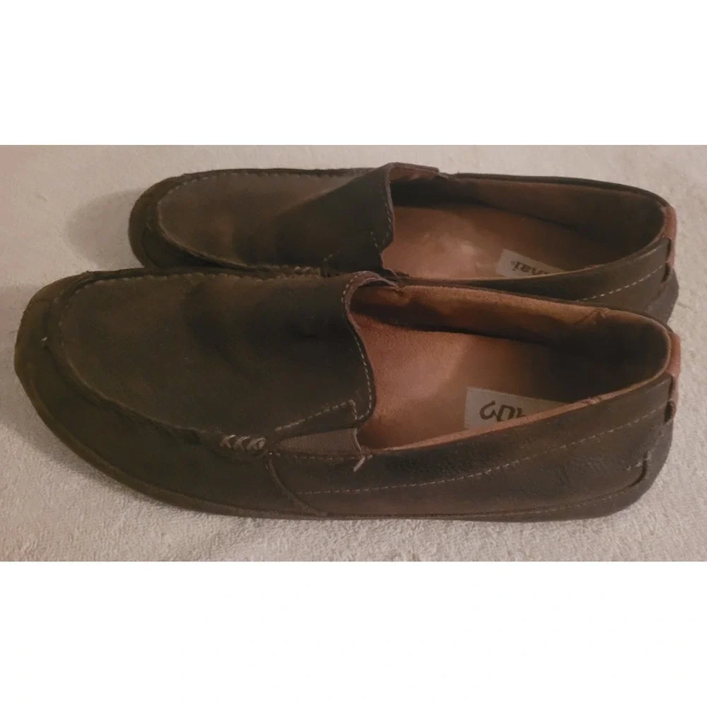 OluKai Moloa Leather Slip On Loafers Men M9 Brown